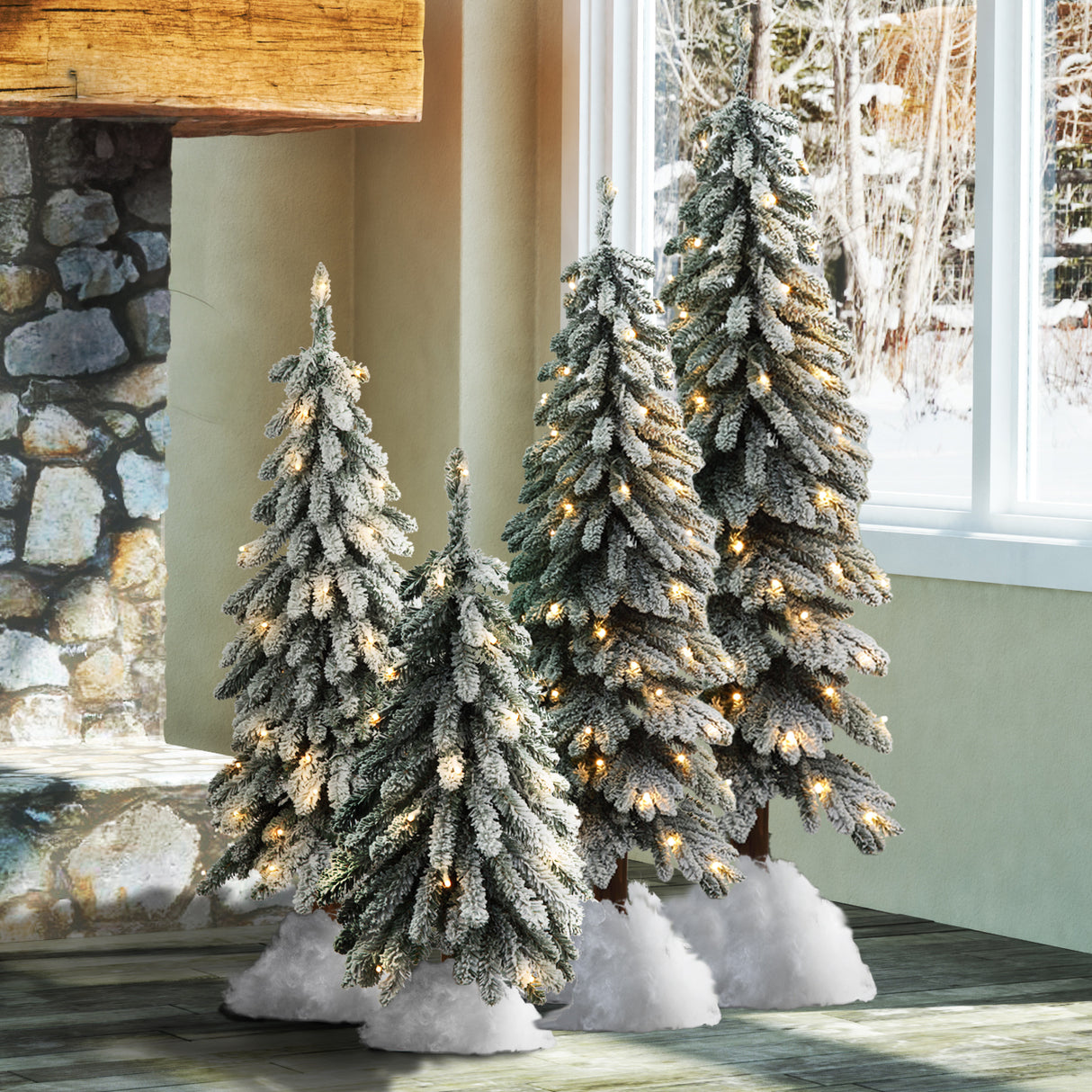 5 Foot Lightly Flocked Alpine Tree Pre-Lit Warm LED Lights with Timer