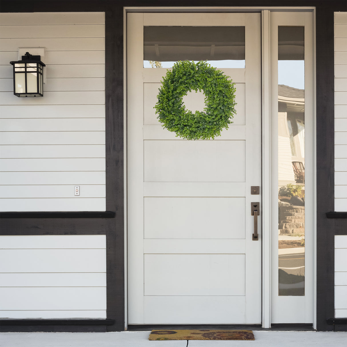 24 Inch Premium Artificial Boxwood Wreath - 100% Recycled Plastic & Natural Grapevine
