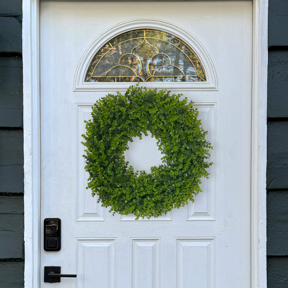 24 Inch Premium Artificial Boxwood Wreath - 100% Recycled Plastic & Natural Grapevine