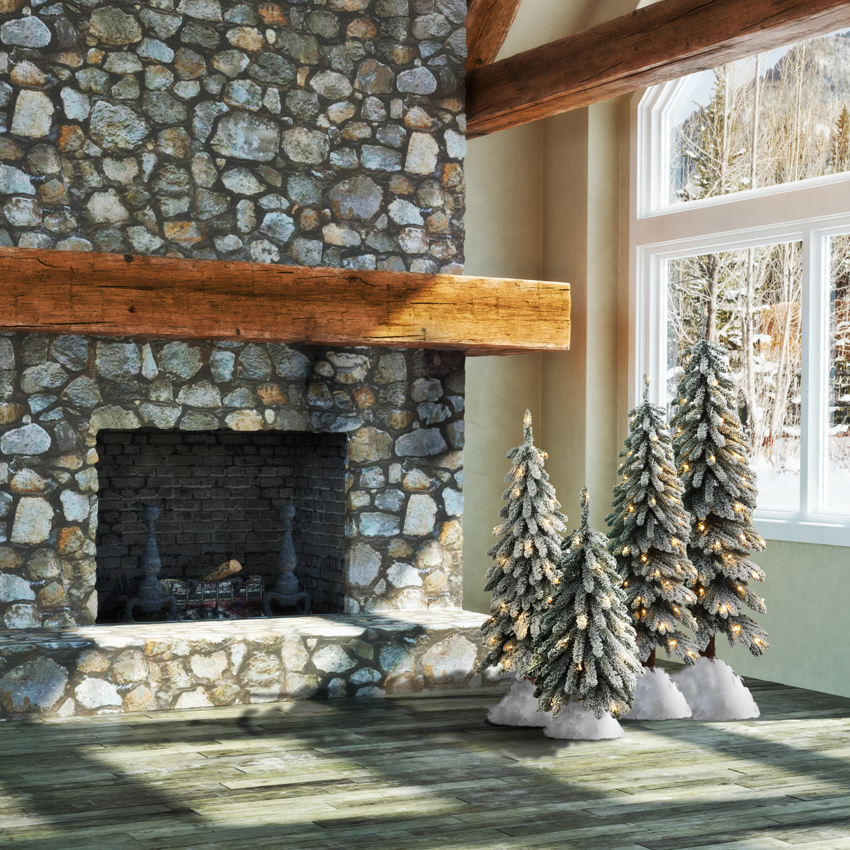 5 Foot Lightly Flocked Alpine Tree Pre-Lit Warm LED Lights with Timer