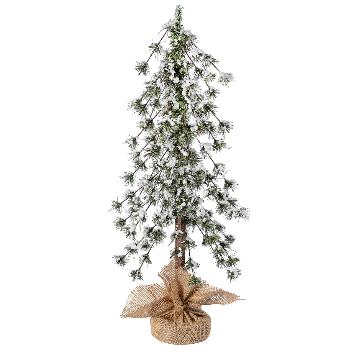 Snow Capped 24 Inch Tall Unlit Alpine Tree with Wrapped Burlap Base