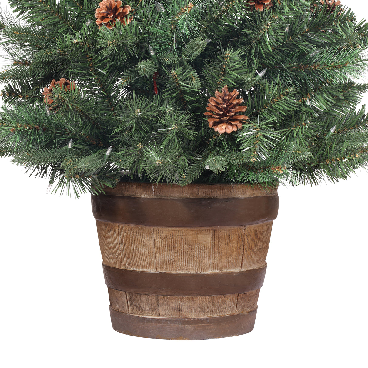 4 Ft. Tall Whiskey Barrel Potted Christmas Tree with Warm White T5 LED Lights