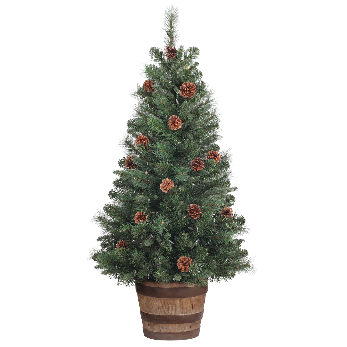 4 Ft. Tall Whiskey Barrel Potted Christmas Tree with Warm White T5 LED Lights