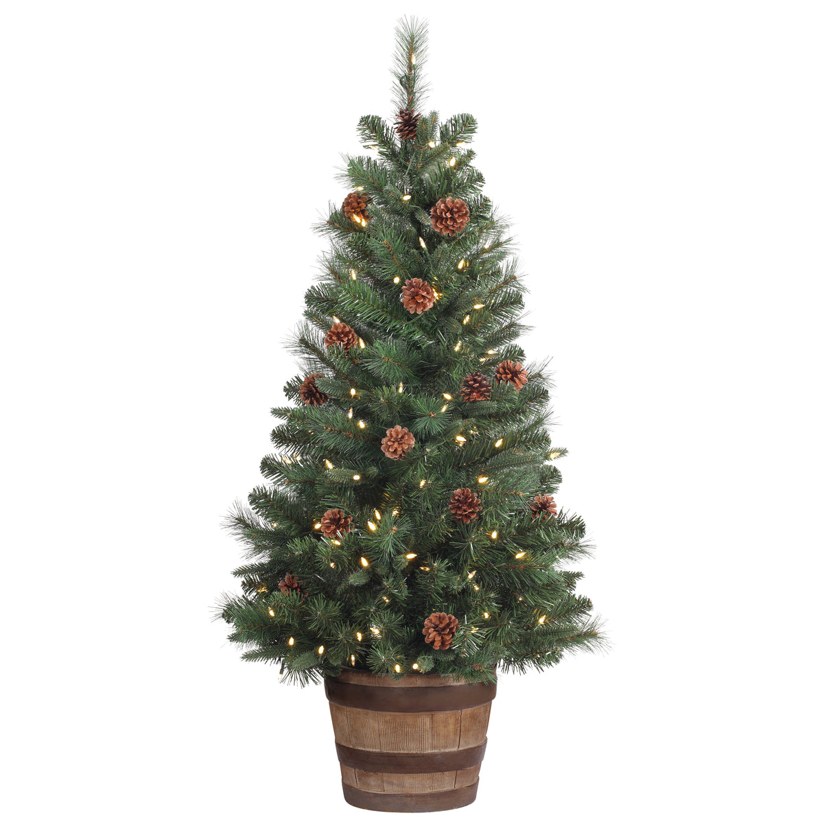 4 Ft. Tall Whiskey Barrel Potted Christmas Tree with Warm White T5 LED Lights