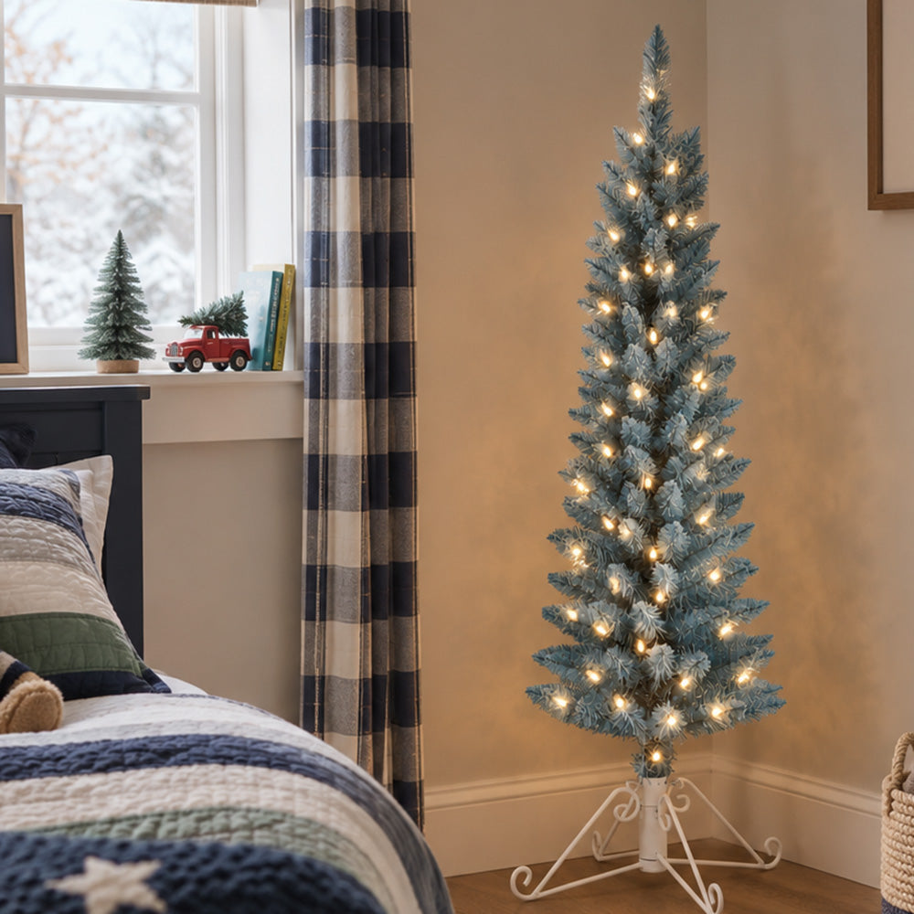 4 Foot Prelit Cotton Candy Fir Christmas Tree with 50 Incandescent Lights (Unflocked Blue)