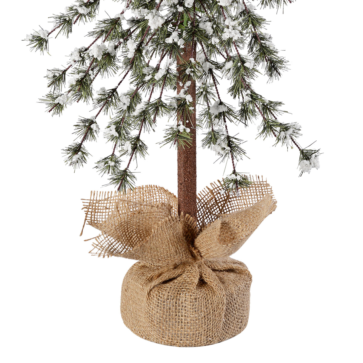 Snow Capped 30 Inch Tall Unlit Alpine Tree with Wrapped Burlap Base