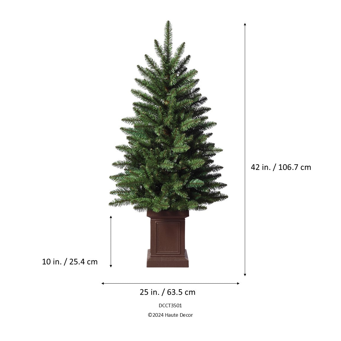 3.5 Foot Berkeley Fir Tree, Unlit in Brown Wood-Look Plastic Pot