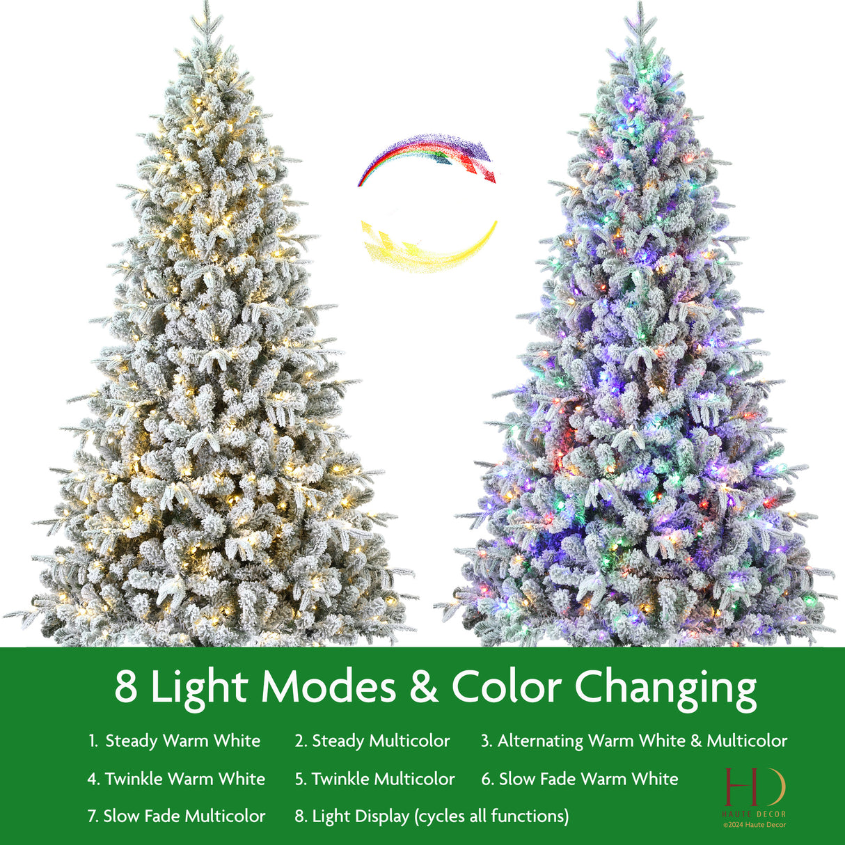 7.5 Foot Flocked Churchill Fir Tree - 8 Function Color Changing LED Lights