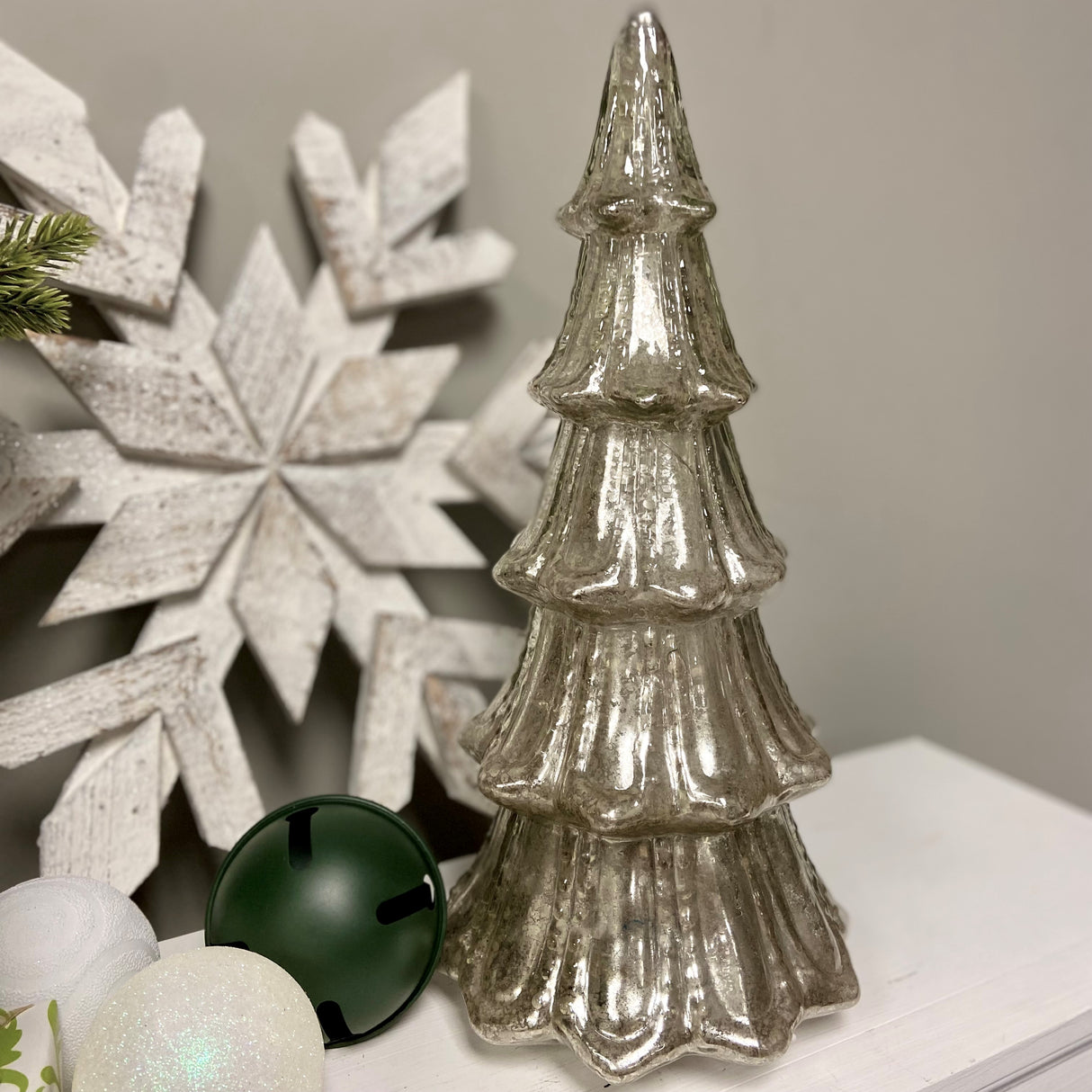 14 Inch Lighted Mercury Glass Christmas Tree (Gold or Silver)
