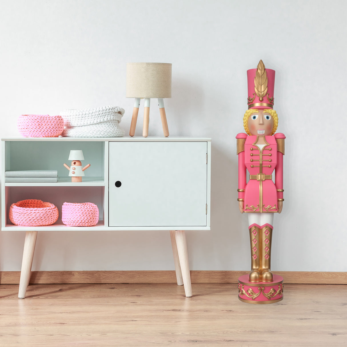 37 Inch Decorative Christmas Female Nutcracker -  Pink/Gold