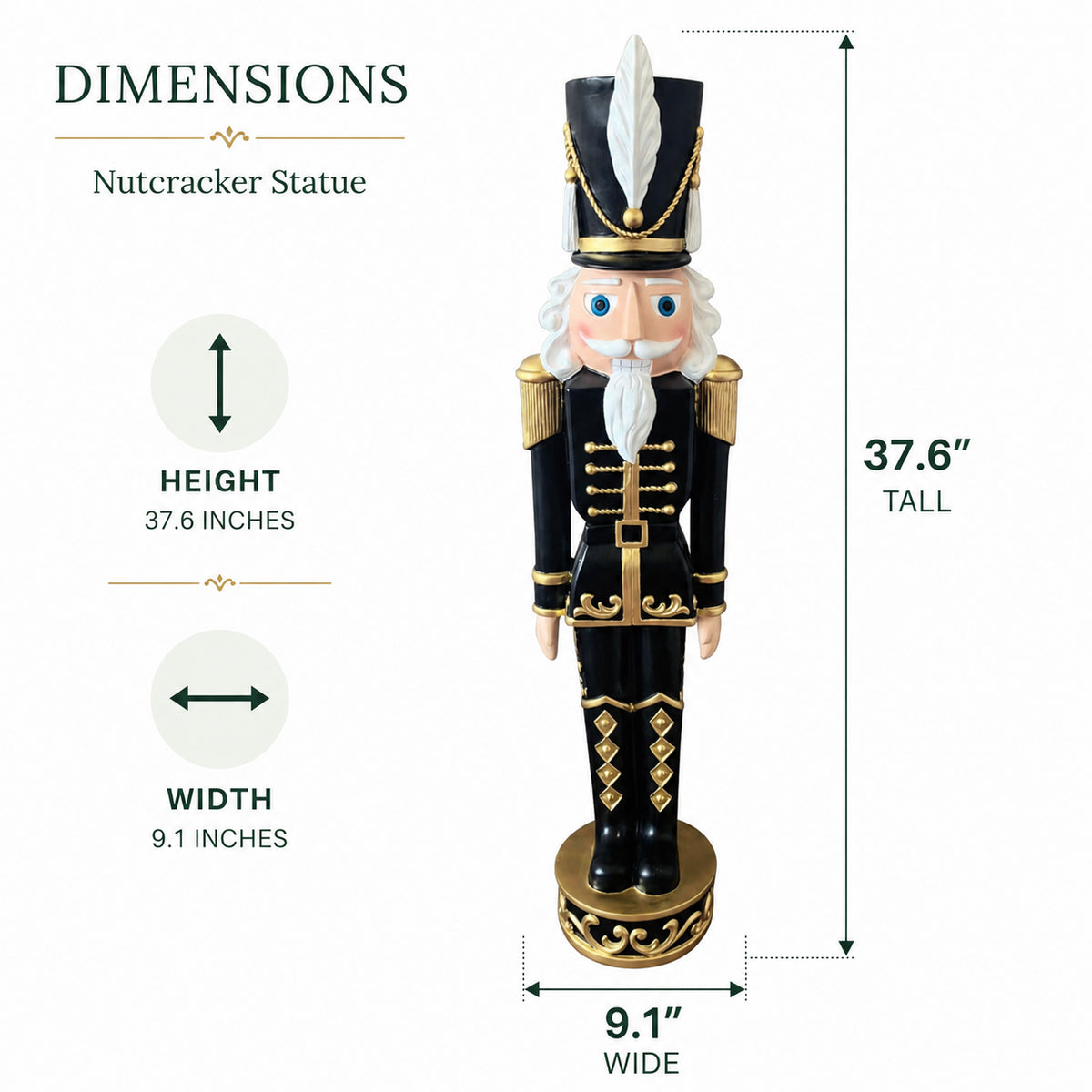 37 Inch Decorative Christmas Nutcracker - Black and Gold