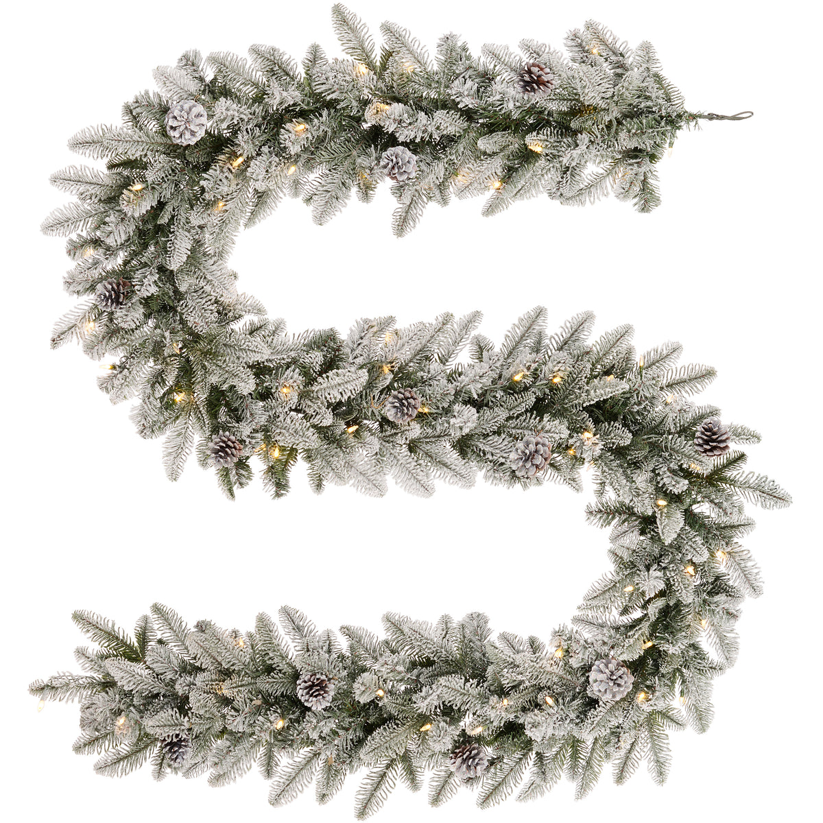 Snowy Stockbridge Pre-Lit 9 Ft. Flocked Garland with Twinkle Lights and Silver Glitter Pinecones