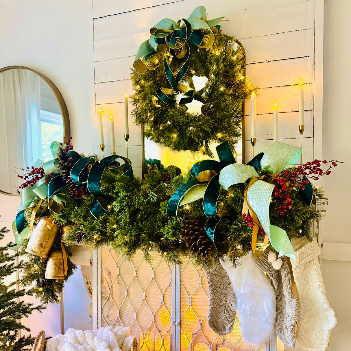 Haute Decor 6 Foot Cashmere Christmas Garland with 50 Warm White LED Lights