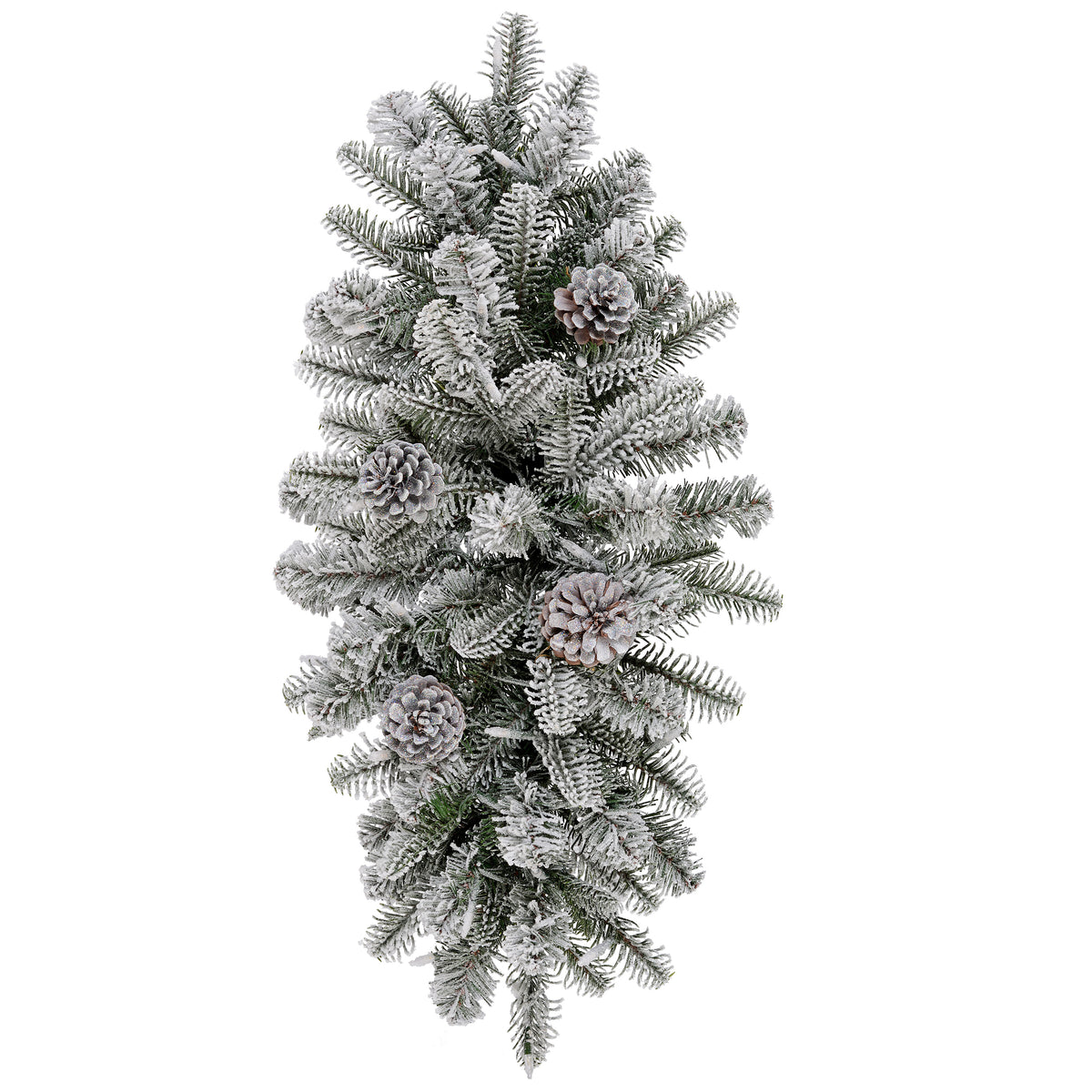 Snowy Stockbridge Pre-Lit 26 Inch Staircase Swag with Twinkle Lights and Silver Glitter Pinecones