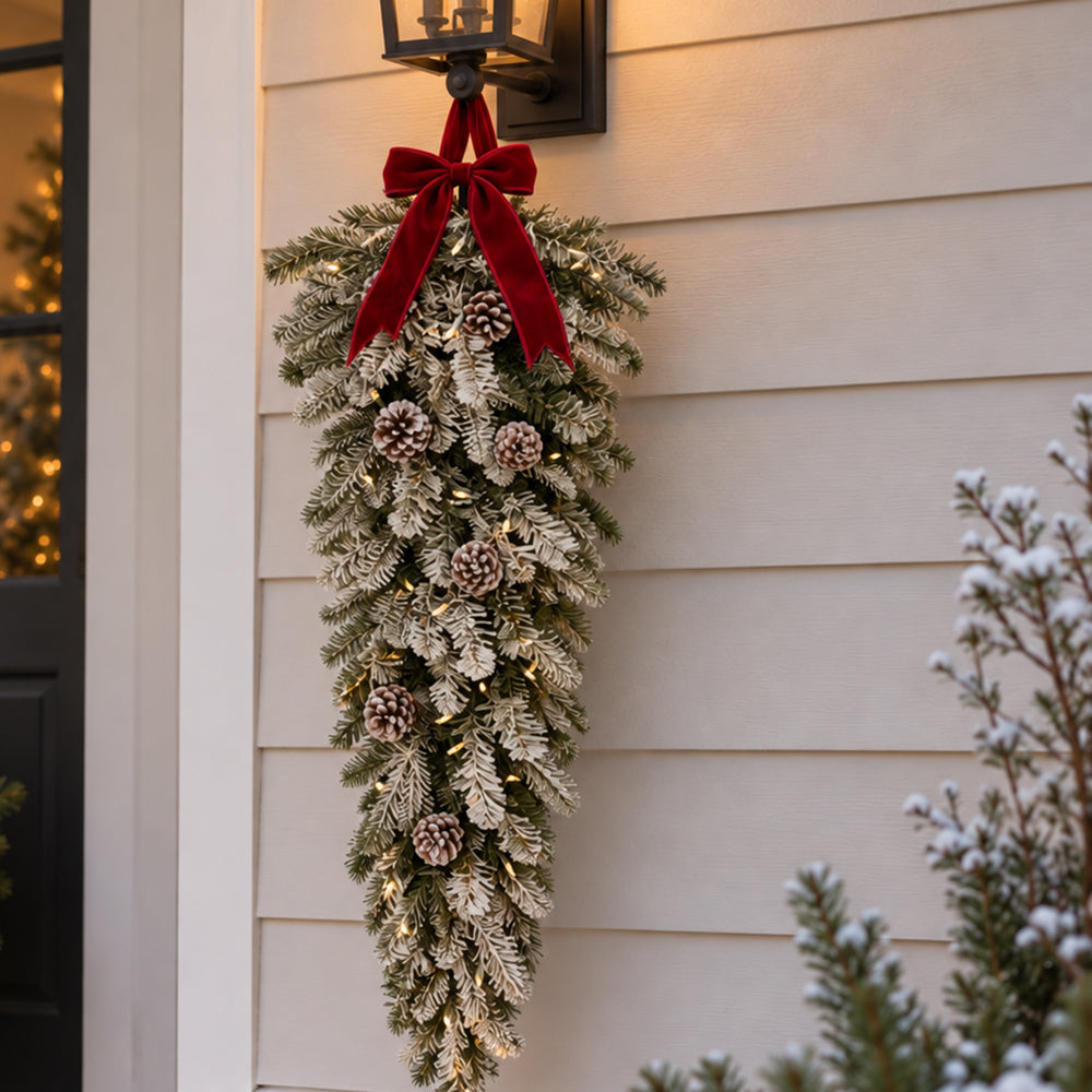 Snowy Stockbridge Pre-Lit 3 Foot Swag with Twinkle Lights and Silver Glitter Pinecones
