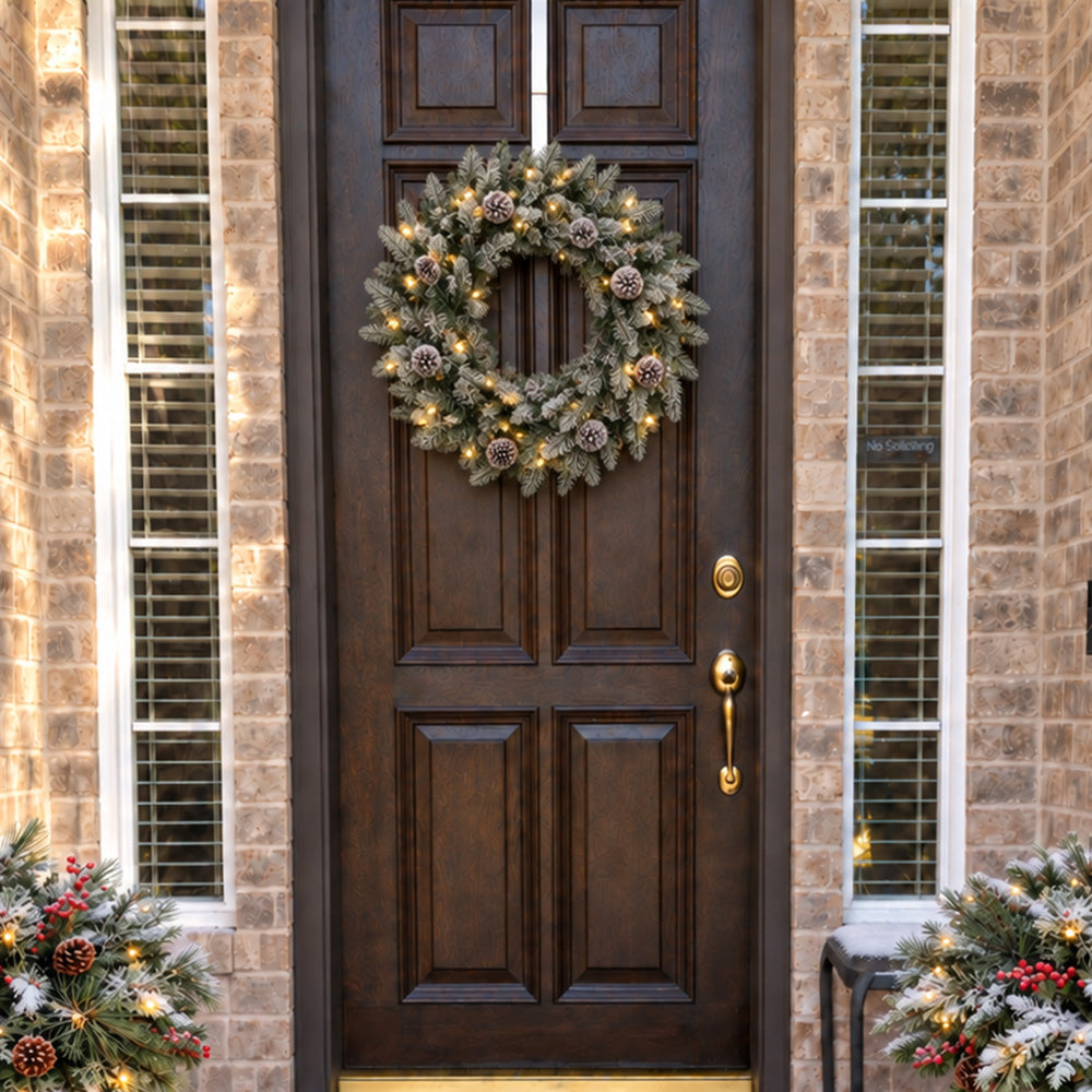 Snowy Stockbridge 24 Inch Wreath with Twinkle or Steady Light Settings