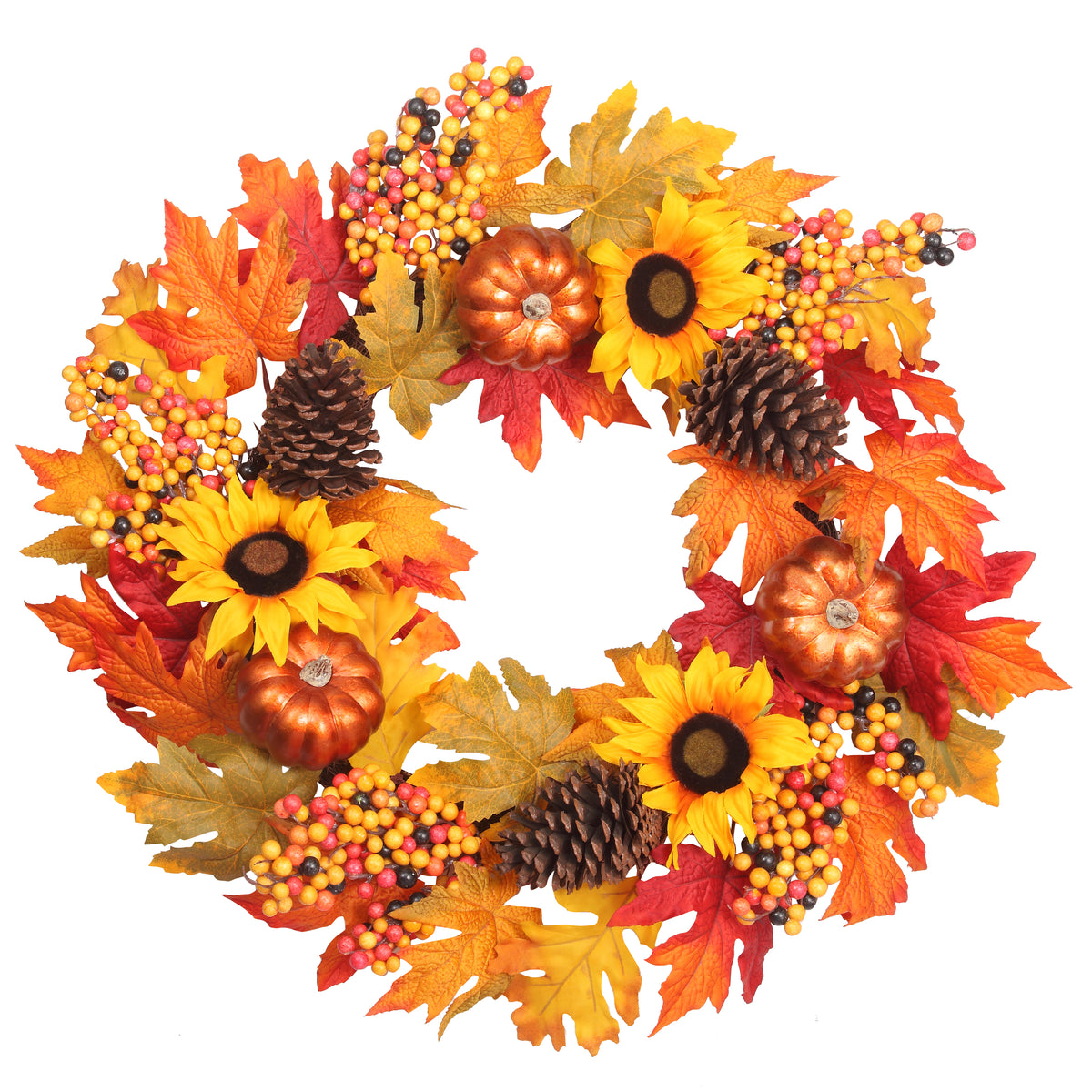 24 Inch Fall Sunflower Artificial Wreath