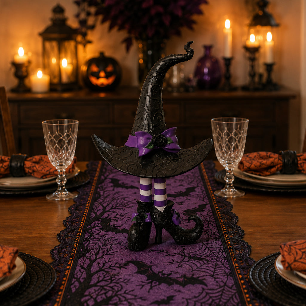 Witch Hat with Legs Figurine Tabletop and Mantel Decor (Purple/Black)