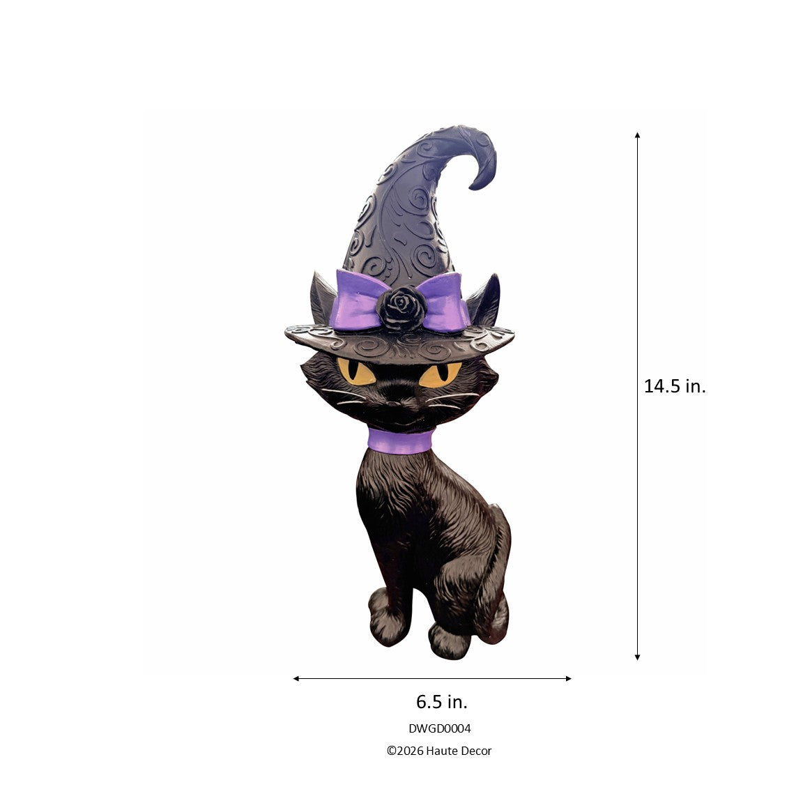 Halloween Black Cat 14 Inch Tall Tabletop Decoration with Purple Accents