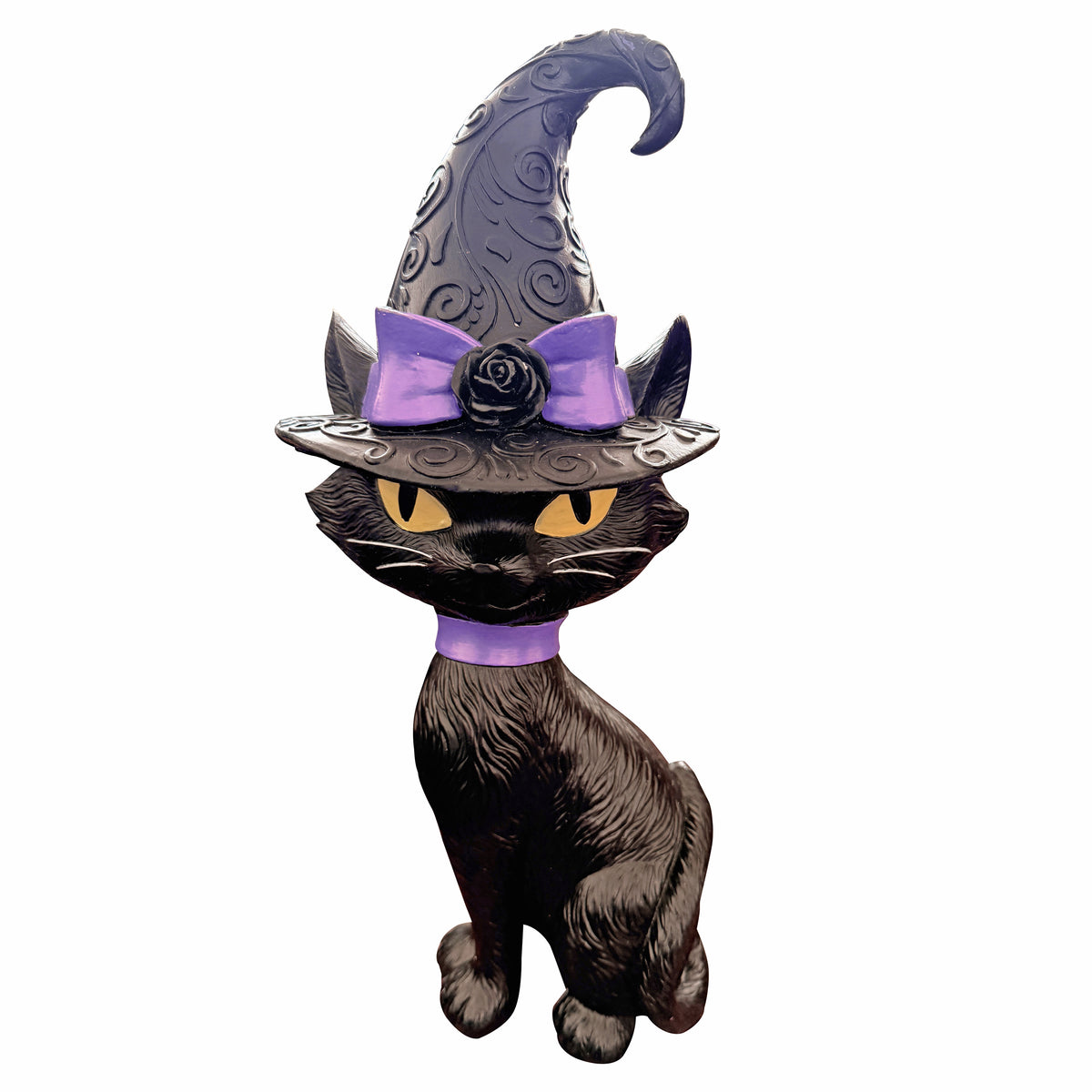 Halloween Black Cat 14 Inch Tall Tabletop Decoration with Purple Accents