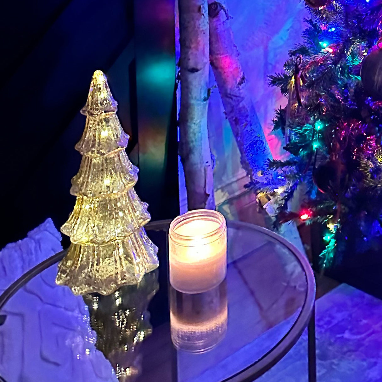 14 Inch Lighted Mercury Glass Christmas Tree (Gold or Silver)