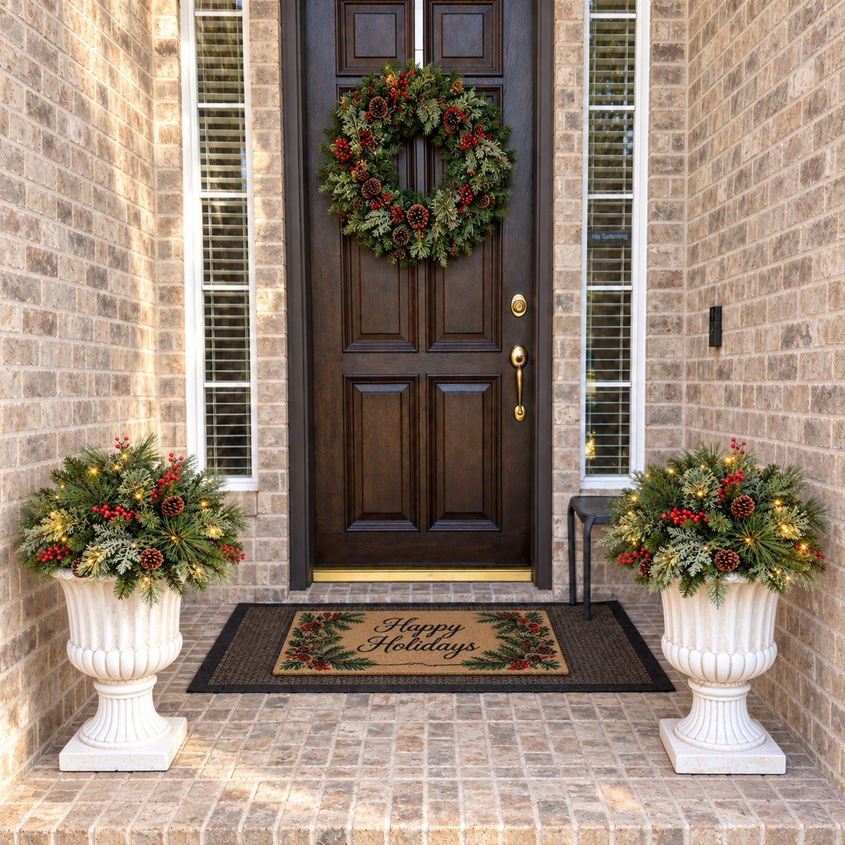 Classic Pre-lit Holiday Greenery Adjustable Height Urn Filler 20 Inch Diameter, Set of 2