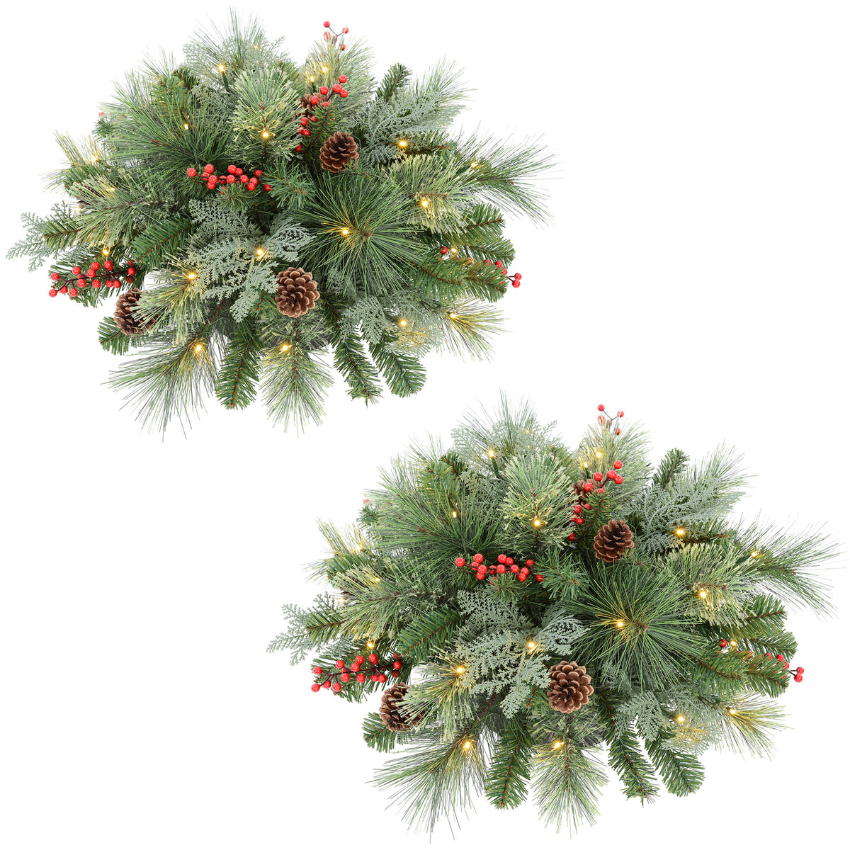 Classic Pre-lit Holiday Greenery Adjustable Height Urn Filler 20 Inch Diameter, Set of 2