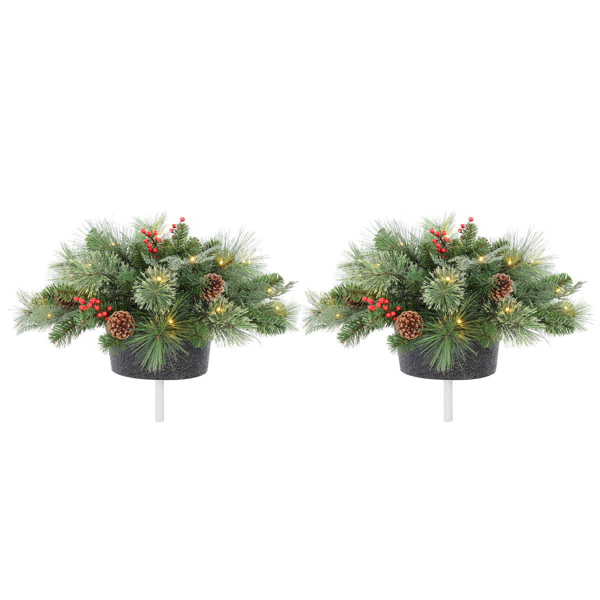 Classic Pre-lit Holiday Greenery Adjustable Height Urn Filler 20 Inch Diameter, Set of 2