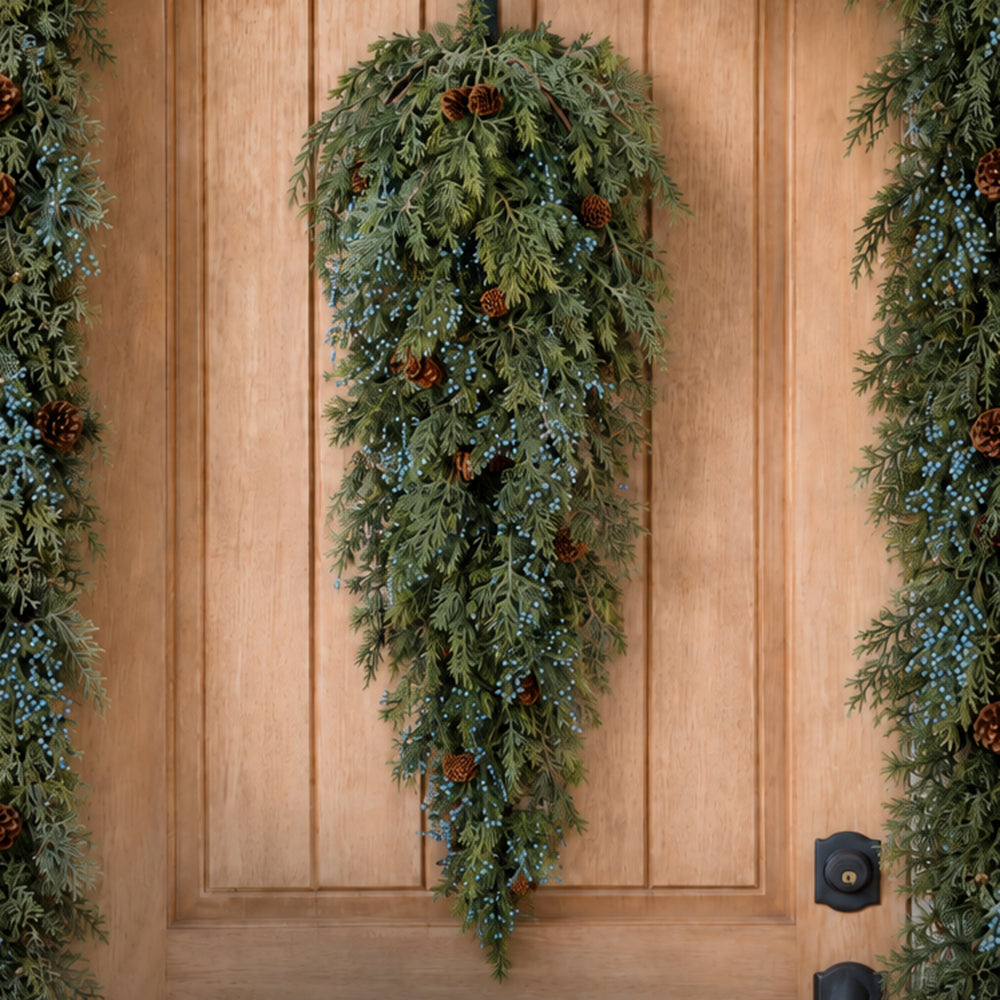 Naturally Soft™ 36 inch Unlit Juniper Berry and Pinecone Teardrop Swag