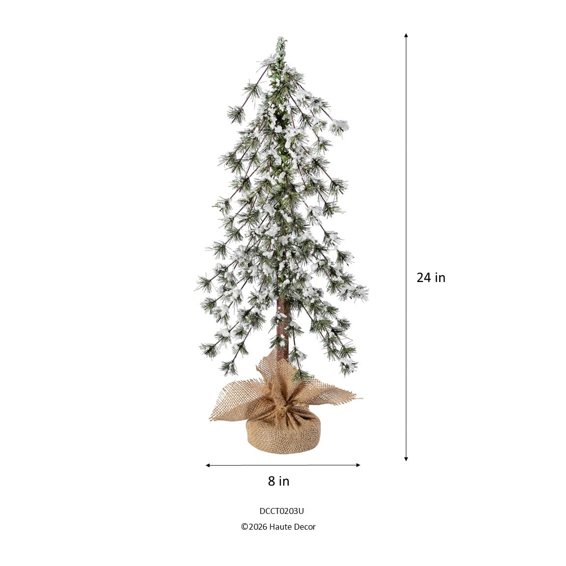 Snow Capped 24 Inch Tall Unlit Alpine Tree with Wrapped Burlap Base