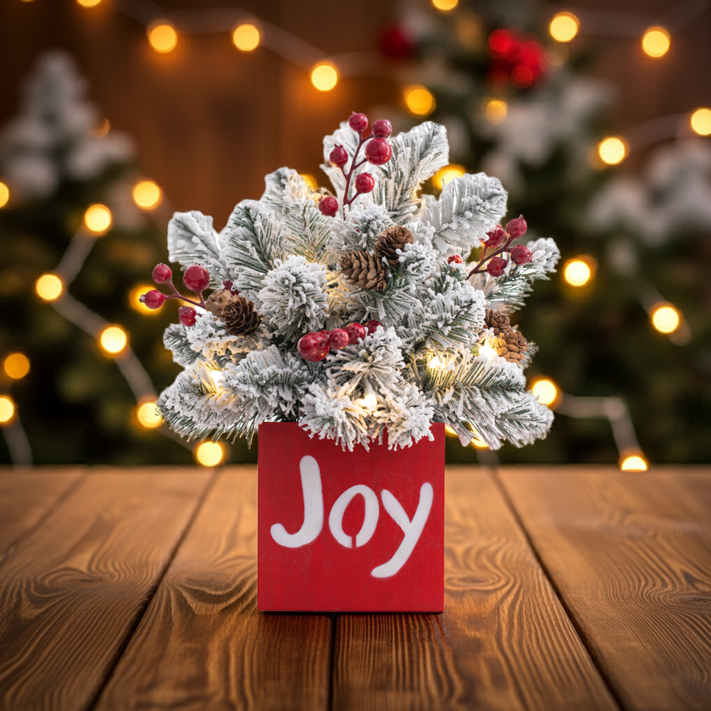 13 Inch JOY Frosted Greenery Christmas Decoration