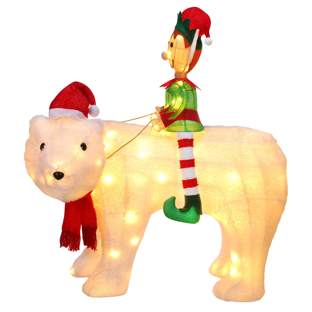 Outdoor Decor - Elf Riding Polar Bear Duo Outdoor Lighted Christmas Yard Decor