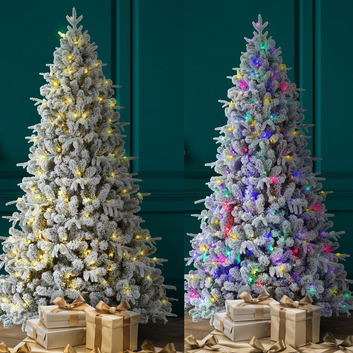 7.5 Foot Flocked Churchill Fir Tree - 8 Function Color Changing LED Lights