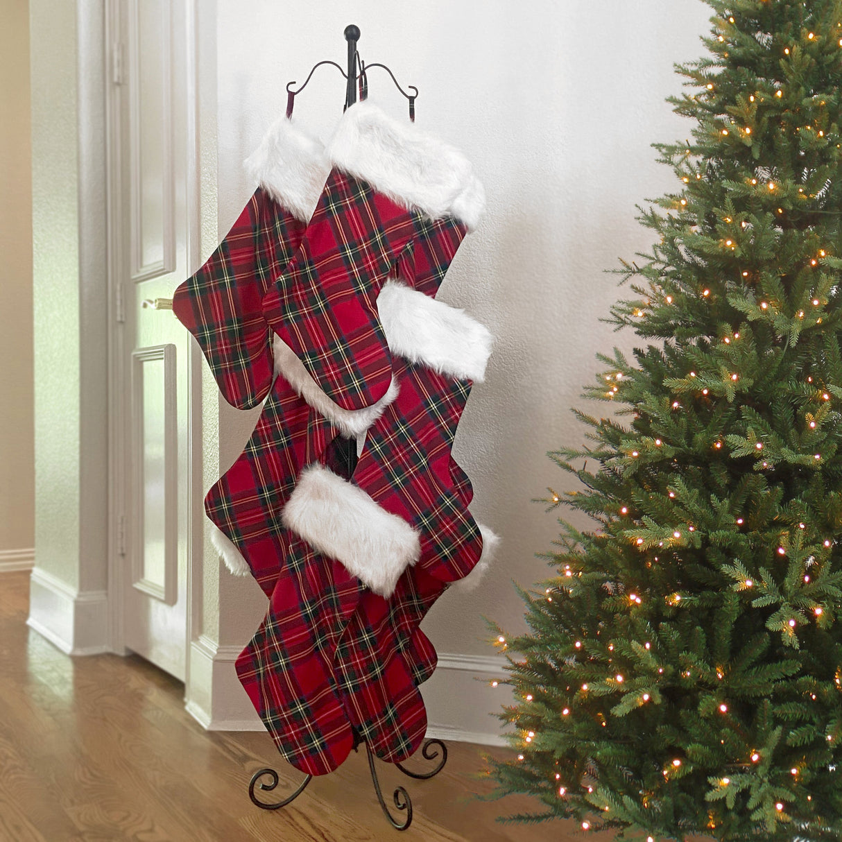 Stocking Holder - Adapt?äó Adjustable Christmas Stocking Tree Stand - Black - Up To 12 Hooks