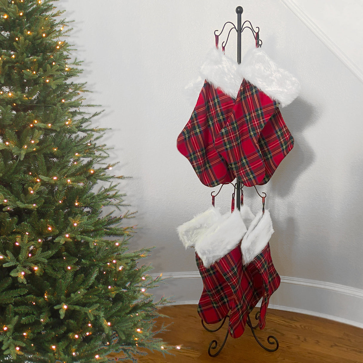 Stocking Holder - Adapt?äó Adjustable Christmas Stocking Tree Stand - Black - Up To 12 Hooks