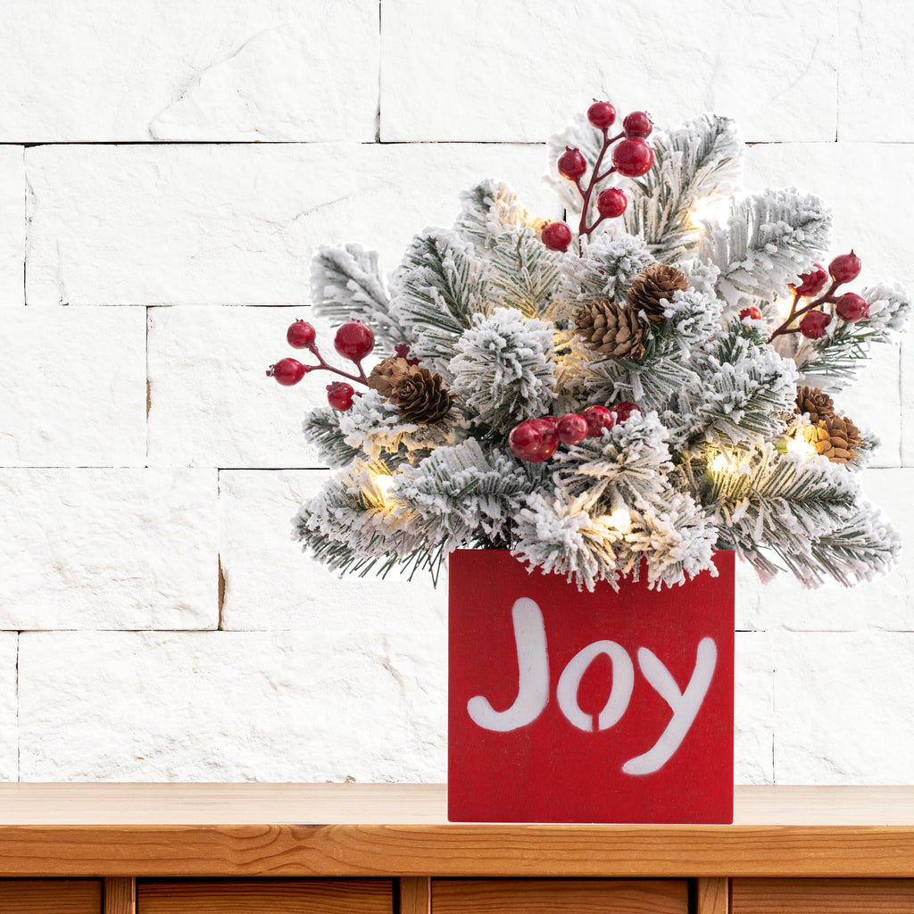 Tabletop Decor - 13 Inch JOY Frosted Greenery Christmas Decoration