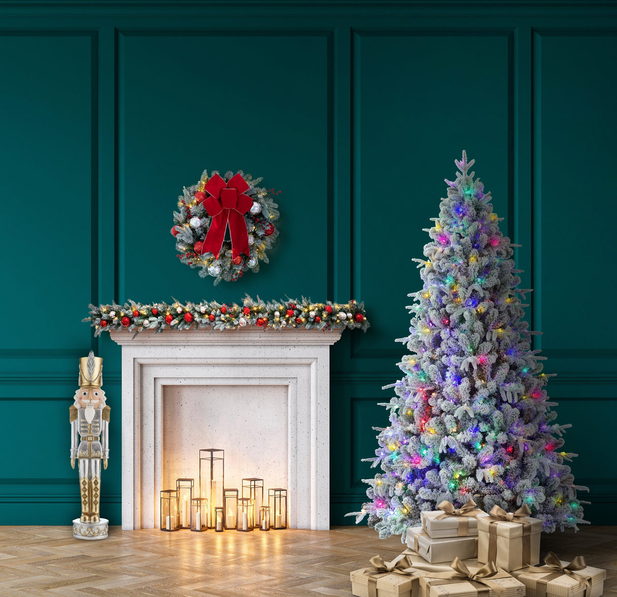 7.5 Foot Flocked Churchill Fir Tree - Color Changing Lights