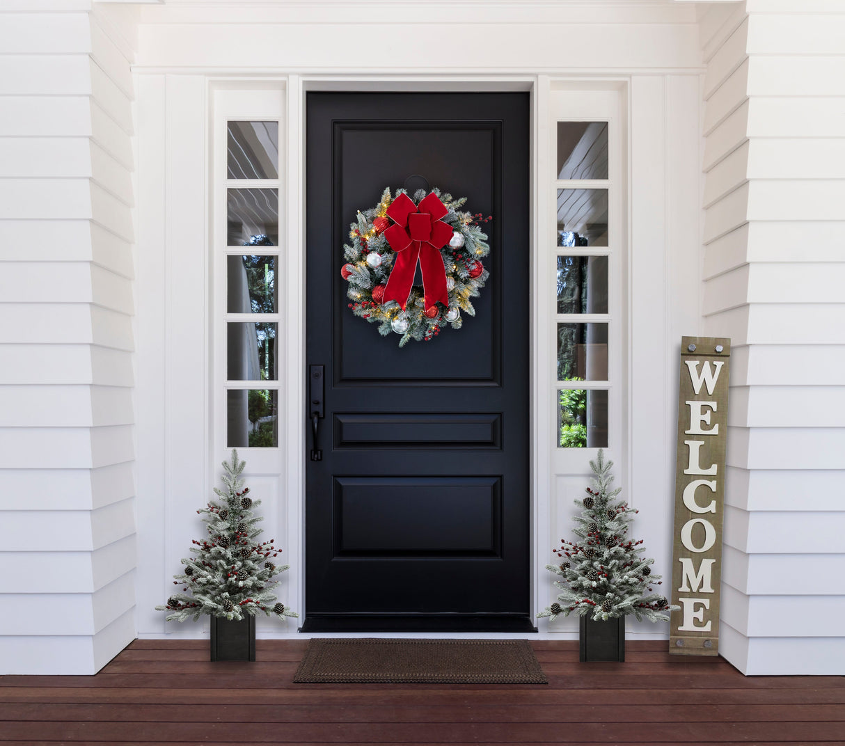 Christmas Tree - 36 Inch Unlit Flocked Stockhorn Potted Fir Tree With Berries And Pinecones In Black Wooden Pot