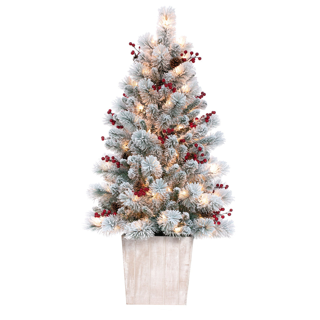 Christmas Tree - 4 Foot Prelit Frosted Ashcroft Fir Potted Christmas Tree