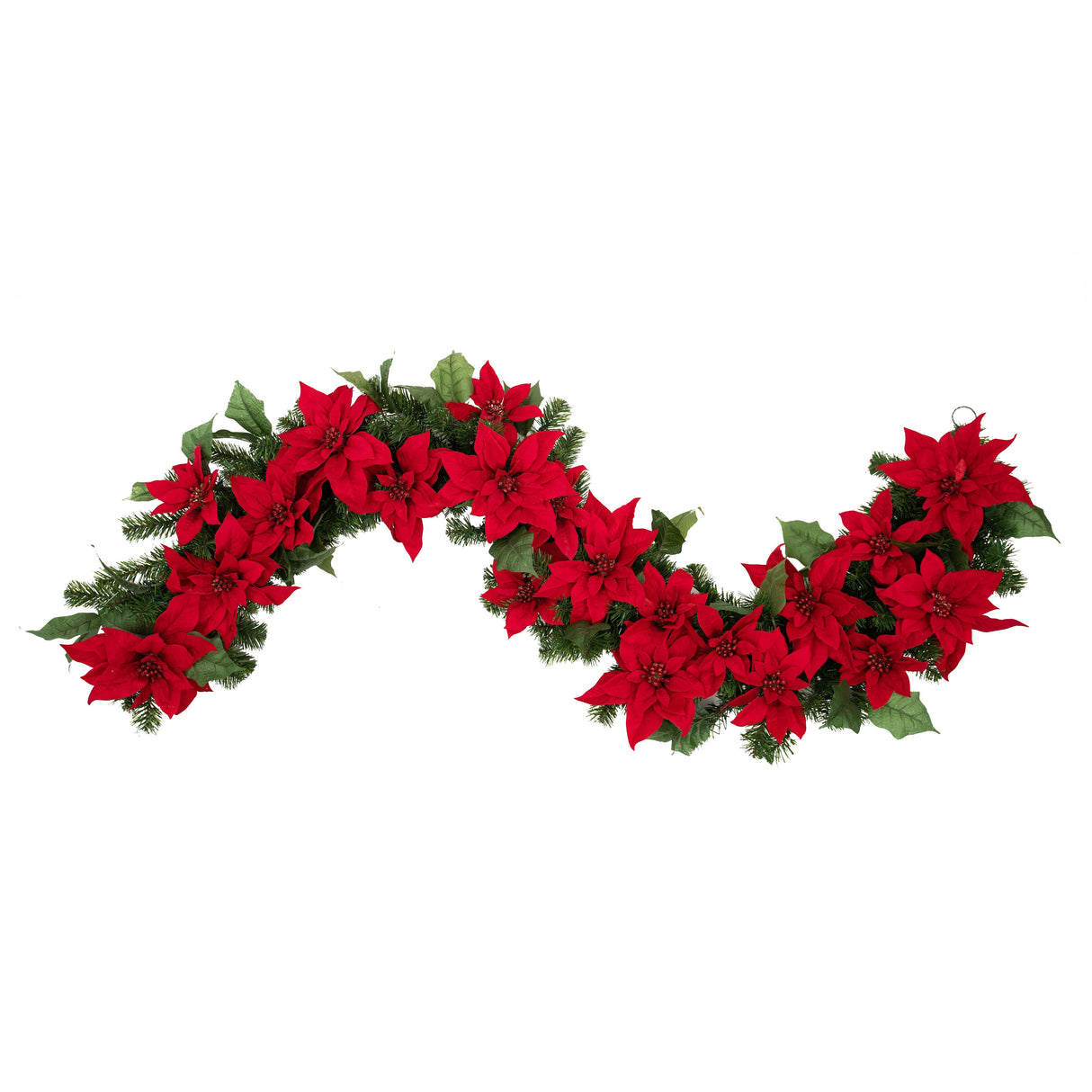 Garland - 6 Foot Poinsettia Pre-lit Christmas Garland