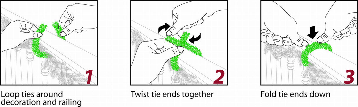 Garland Ties - GarlandTies?äó, 40 Pack Of 3 Assorted Sizes - Noble Pine Frosted