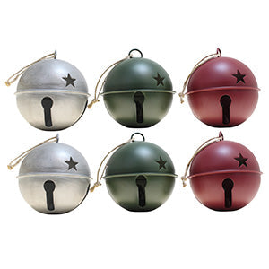 Jingle Bells - Jingle Bell Ornaments - 6 Pack - Assorted (Silver, Red & Green)
