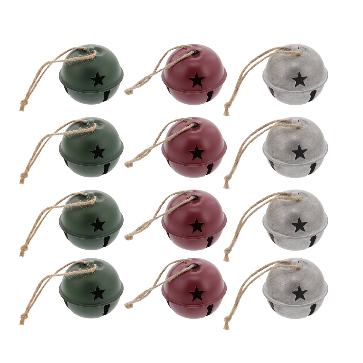 Jingle Bells - Jingle Bell Ornaments (Small Version) - 12 Pack - Assorted Silver/Red/Green