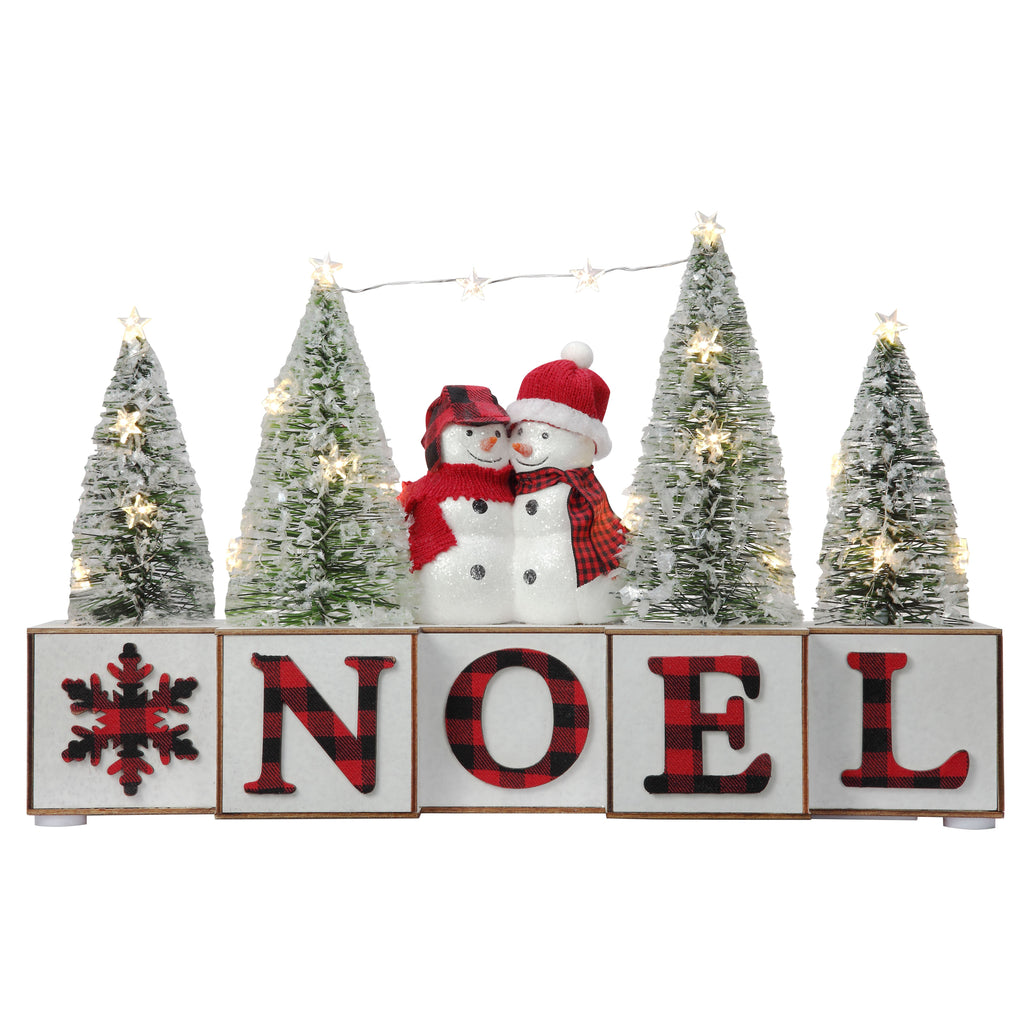 Seasonal & Holiday Decorations - NOEL Blocks With Snowmen And Trees, LED Lights, 15 Inches Long