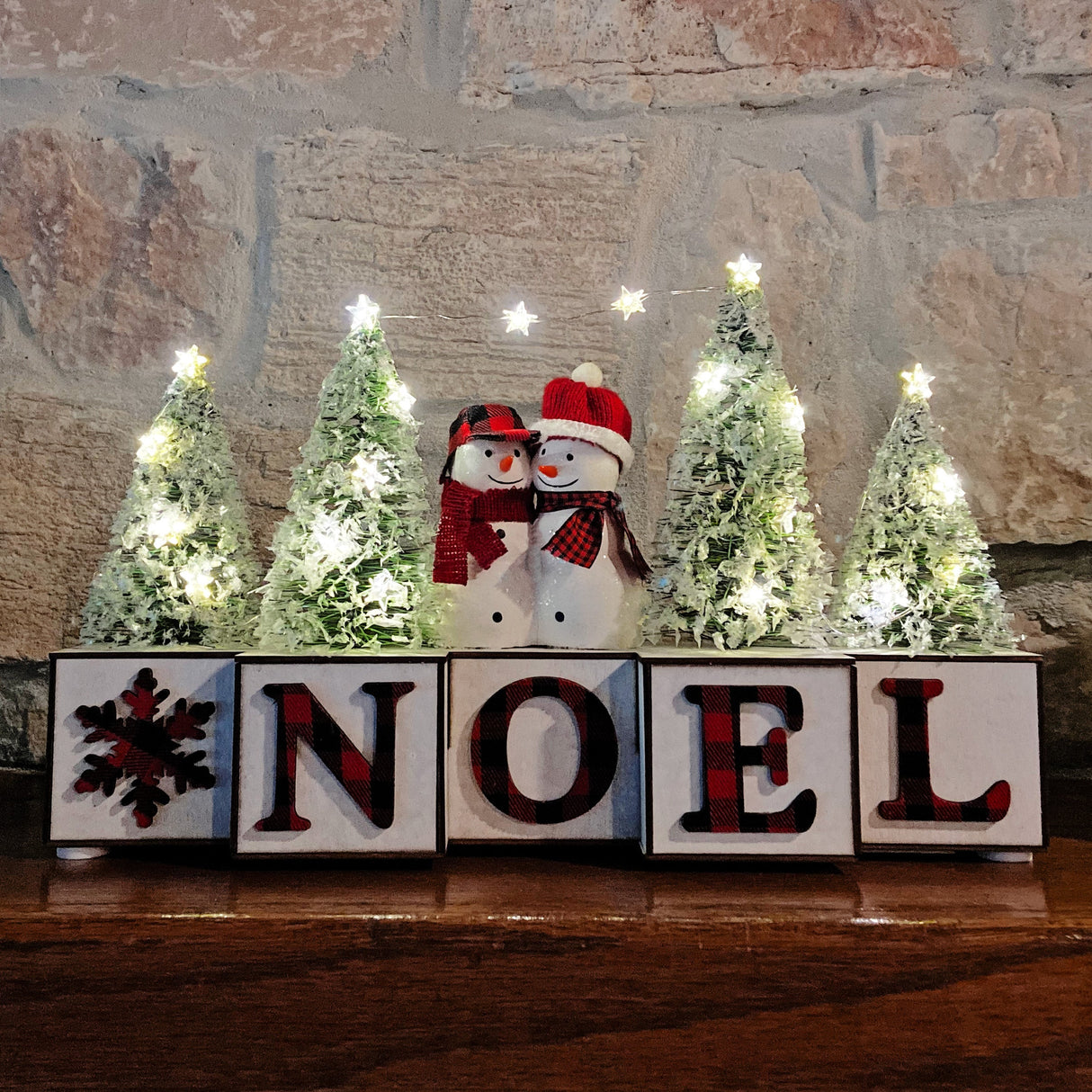 Seasonal & Holiday Decorations - NOEL Blocks With Snowmen And Trees, LED Lights, 15 Inches Long