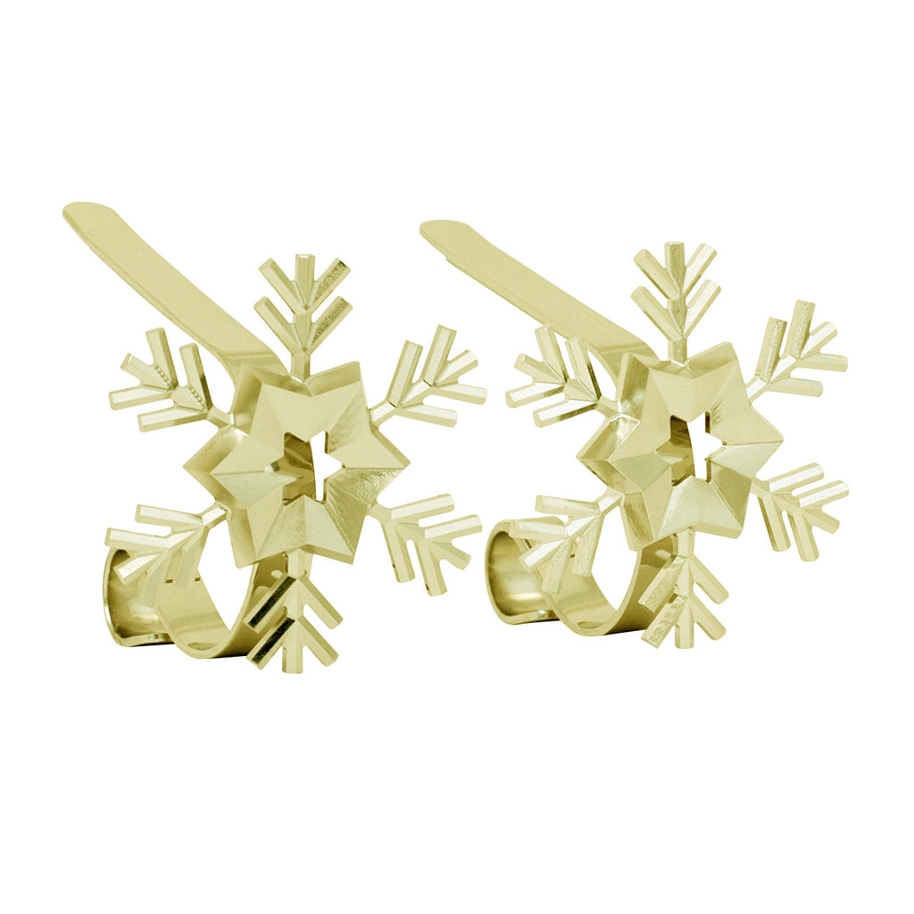 Stocking Holder - The Original MantleClip® Stocking Holder With Removable Metal Holiday Icons, 2 Pack - Gold Snowflake