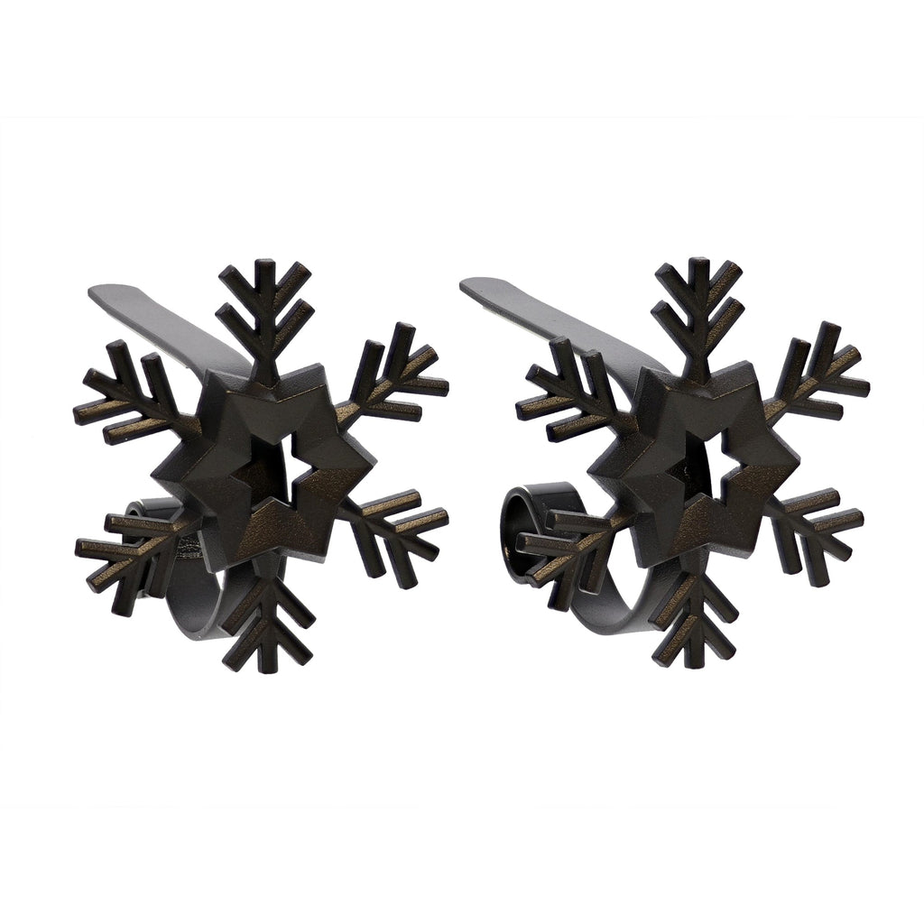 Stocking Holder - The Original MantleClip® Stocking Holder With Removable Metal Holiday Icons, 2 Pack - Matte Black Snowflake