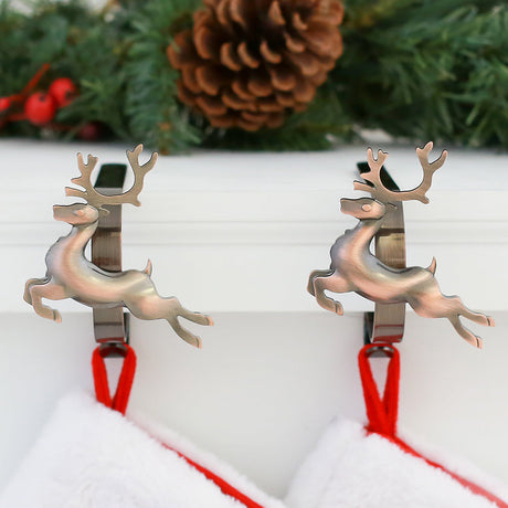 Stocking Holder - The Original MantleClip?« Stocking Holder With Removable Metal Holiday Icons, 2 Pack - Oil-Rubbed Bronze Reindeer