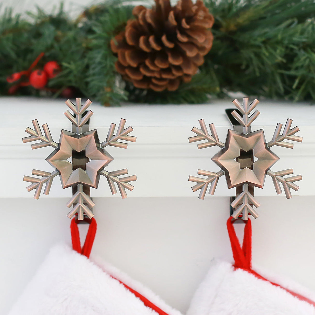 Stocking Holder - The Original MantleClip?« Stocking Holder With Removable Metal Holiday Icons, 2 Pack - Oil-Rubbed Bronze Snowflake