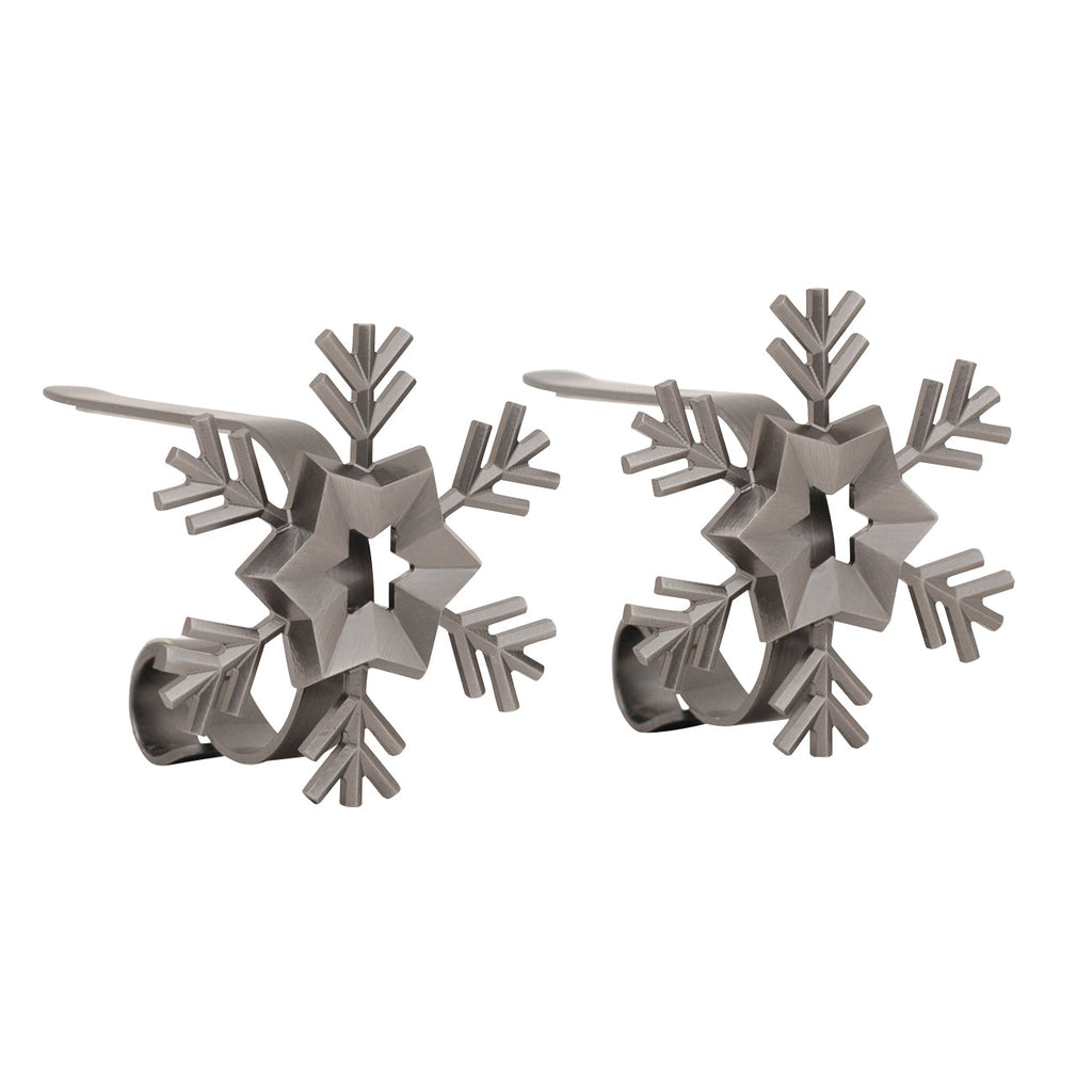 Stocking Holder - The Original MantleClip® Stocking Holder With Removable Metal Holiday Icons, 2 Pack - Pewter Snowflake
